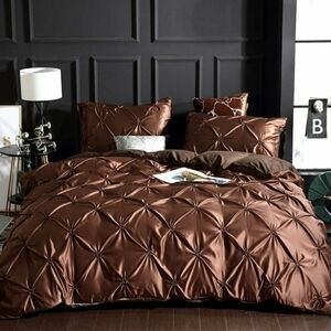 New Erosebridal Brown Pinch Pleated Bedspread Cover Twin Size Silk Like Satin Pi